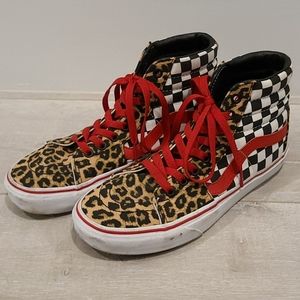 Custom Vans Sk8Hi, Cheetah+Checkered, W US Sz 8
